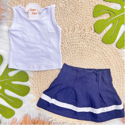 Conj. Regata e Short Saia Cheerleader - Branco e Marinho